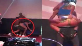She takes off all and is groped until boyfriend appear