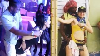 Mix ⭐ Blonde girl lap dancing hot with black guys